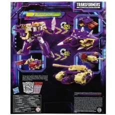 The back of the Transformers Legacy Series Blitzwing box shows its robot, jet, and tank forms.