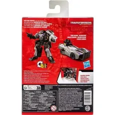 The back of the Transformers Studio Series Barricade box shows the robot and vehicle modes.