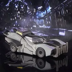 The Transformers Studio Series Barricade toy in its vehicle mode, a gray and black futuristic car.