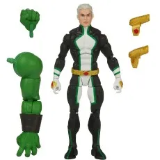 The Marvel Boy figure, dressed in black and white with green accents, stands with extra parts.