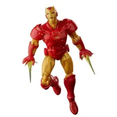 The Marvel Legends Iron Man (Heroes Return) figure in a flying pose, firing repulsor blasts.