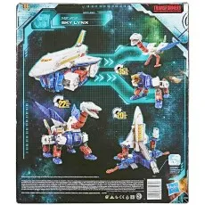 The back of the Transformers Earthrise Sky Lynx box, showing all four transformation modes.