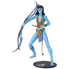 The Avatar The Way of Water Neytiri action figure is a blue Na'vi woman with a bow and knife.