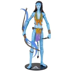 The Avatar The Way of Water Neytiri action figure is standing on a black base.