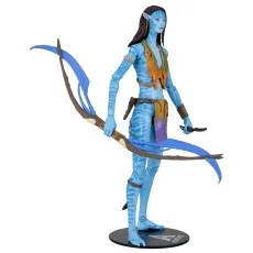 The Avatar The Way of Water Neytiri action figure is standing with a bow and knife