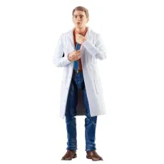 Bruce Banner action figure standing in a white lab coat, adjusting his blue necktie.