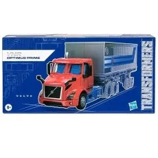Blue retail box for the Transformers Collaborative Optimus Prime (Volvo VNR) toy truck.