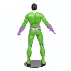 Rear view of The Riddler DC Multiverse action figure, showcasing the solid green suit and articulation points