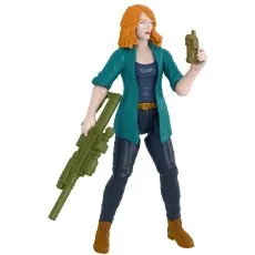 Claire Dearing action figure from Jurassic World, holding a large green rifle and a walkie-talkie.