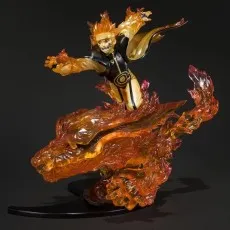Naruto action figure in a black and orange costume standing on a large, orange, translucent Nine-Tails head base.