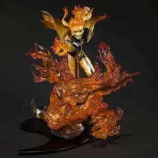 Naruto action figure in a yellowblack suit standing on an orange, translucent, fiery Nine-Tails head base.