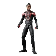 Full-body photo of the Miles Morales action figure, unmasked, standing with both hands clenched into fists..