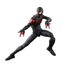 Fully masked Miles Morales Spider-Man action figure in a wide, dynamic crouching or leaping pose.