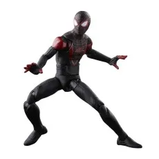 Masked Miles Morales Spider-Man action figure in a dynamic crouched pose, with arms extended sideways.