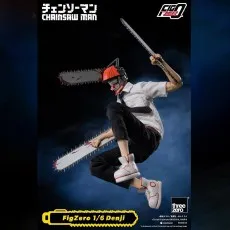 FigZero 16 Chainsaw Man (Denji) figure posed mid-air with chainsaw head and arm attachments ready for battle.