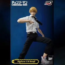 FigZero 16 Denji action figure from Chainsaw Man, crouching and pulling the cord on his chest.