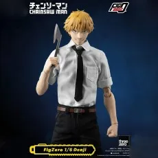 FigZero 16 Denji action figure from Chainsaw Man, holding an axe and wearing his school uniform.