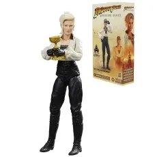 Action figure of Elsa Schneider from Last Crusade, posed with the Holy Grail, beside her collectible packaging.
