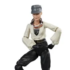 Dr. Elsa Schneider Indiana Jones figure in pilot uniform with cap, leaning back and looking confident.
