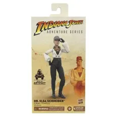 Front of the Indiana Jones Adventure Series Dr. Elsa Schneider figure packaging, showing her in pilot gear.