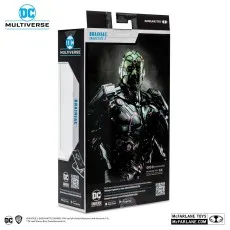Back of the DC Multiverse Brainiac Injustice 2 action figure box with character art and app info.