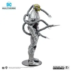McFarlane Toys Brainiac figure in silver armor, viewed from the side, with his four mechanical arms.