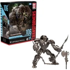 Transformers Studio Series 106 Optimus Primal figure in robot mode, displayed next to its retail box.
