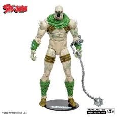 Spawn King Spider action figure on a black stand, holding a spiked ball and chain mace weapon.