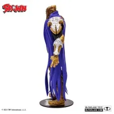 Side profile of the McFarlane Toys Spawn Disruptor action figure in his blue cape and gold armor.