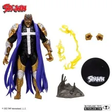 Spawn Disruptor action figure in armor and cape with accessories energy effects, hands, and display base.
