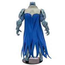 Back view of the Spawn Disruptor action figure on a stand, highlighting his long, tattered blue cape.