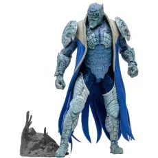 Spawn Disruptor action figure in blue armor and shredded cape, standing next to a rubble base.