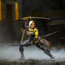 Agent Helix figure posed in a crouch, dual-wielding katanas in a smoky, destroyed urban setting.
