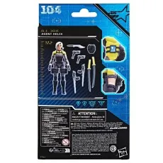 Back of the G.I. Joe Agent Helix Classified Series action figure box, showing warnings and accessories.