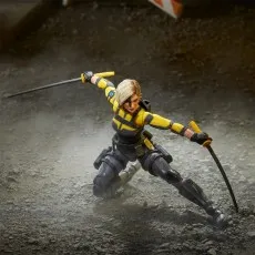 G.I. Joe Classified Agent Helix action figure in yellow and gray gear performing a sword strike..