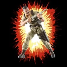 G.I. Joe Recondo figure taking aim with a rifle, posed against a colorful explosion graphic.