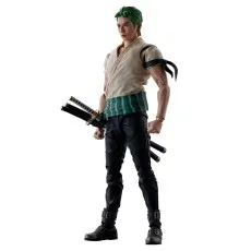 S.H.Figuarts Roronoa Zoro figure from Netflix One Piece, holding three katanas.