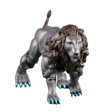 Fully transformed Nemesis Leo Prime toy, a crouching lion with glowing blue-tipped claws.