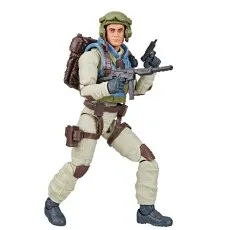 G.I. Joe Classified Airborne figure in a helmet and white jumpsuit, holding a rifle and pistol.