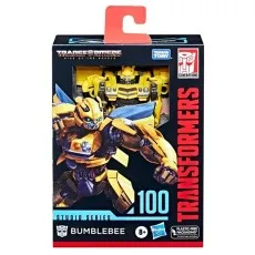 Retail packaging for the Transformers Studio Series 100 Bumblebee action figure from Rise of the Beasts..