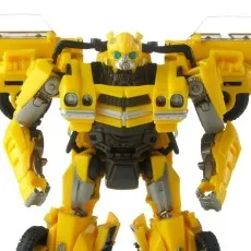 Close-up of the head and chest of the yellow Studio Series Bumblebee action figure in robot mode.