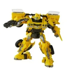 Yellow Transformers Bumblebee Studio Series figure in robot mode, aiming its black arm cannon.
