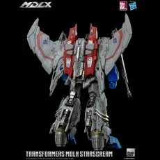 Rear view of the Threezero MDLX Starscream action figure, showing its large wings and detailed jet engines.
