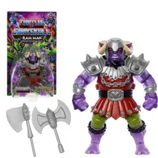Mutated Ram Man action figure from the Masters of the UniverseTMNT crossover, with package and two axes.