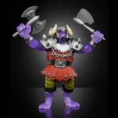 Mutated Ram Man action figure with purple translucent limbs and silver armor, raising an axe in each hand.