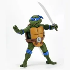 Teenage Mutant Ninja Turtles Leonardo figure in a fighting stance, wielding a single katana sword.