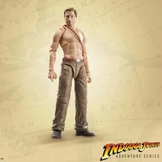 Full-body action figure of Hypnotized Indiana Jones, shirtless with a red rope and brown pants, on a map.