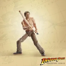 Hypnotized Indiana Jones action figure, shirtless, with a club held across his body, on a map background.
