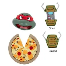 Accessories for a Raphael action figure alternate head, whole pizza, and open and closed turtle communicators.