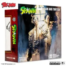 Side of the Spawn Sam and Twitch two-pack box, showing comic art and accessories